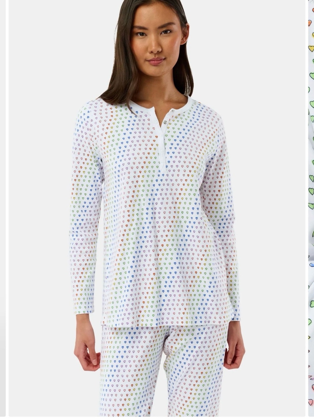 Roller Rabbit White Henley Pajama Top with Multicolor Heart Print